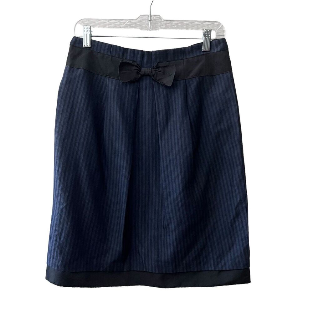 DKNY Wool Blend Pencil Skirt Women's Size 4 Black Blue Striped Pleated